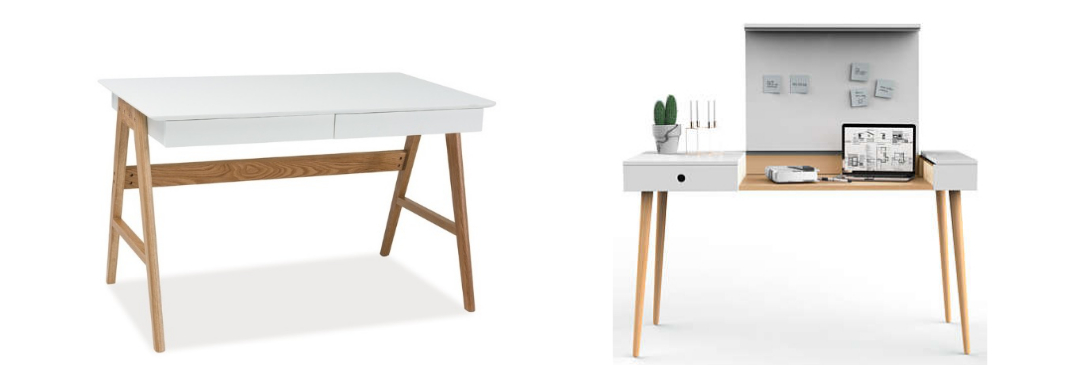 praktyczne biurko, białe biurko, biurko ze schowkiem